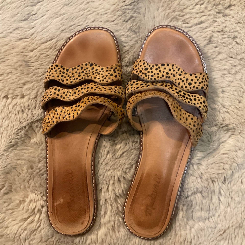 Madewell The Wave Sandals Size 7.5 Spotted Calf Hair Leather Flats Slide Leopard - Picture 11 of 11